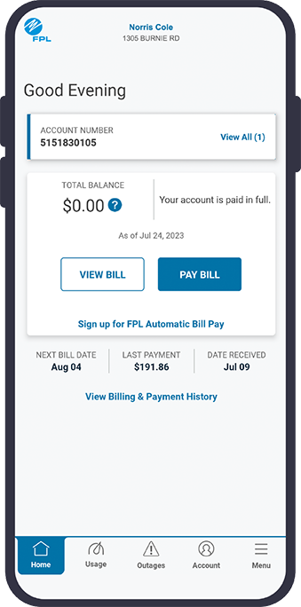 FPL Mobile App - Account Summary